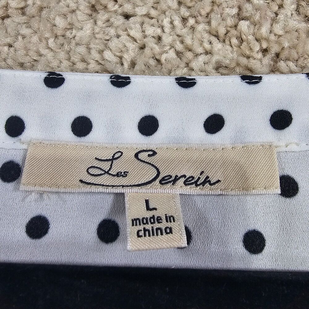 Lo Serin Polka Dot Blouse White Black Sheer 3/4 Sleeve Top Women's L - Picture 8 of 13
